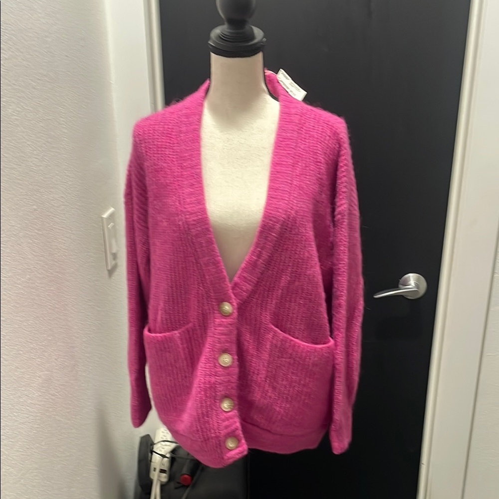 Vibrant Pink Cardigan Sweater